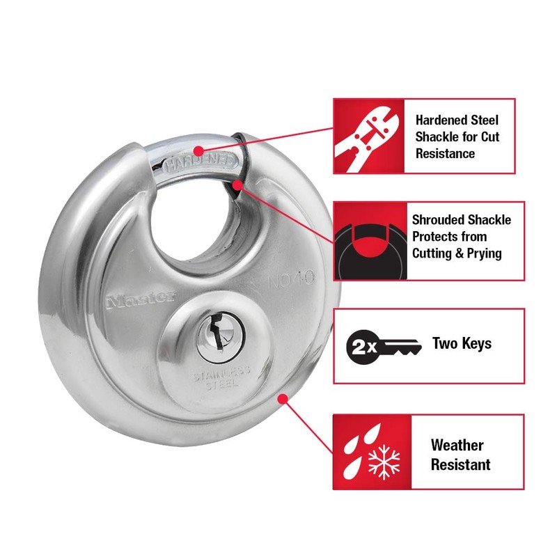 Master Lock 40TRI Shrouded Stainless Steel Disk Padlock with 2-3/4"