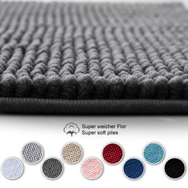 Decomira Bath Mat Non-Slip Toilet Mat with Cut-Out, Can be Combined as a Bath Mat Set, Bathroom Rug Bath Mat Washable Made of Chenille, For Freestanding Toilets, Dark Grey, 45 x 45 cm