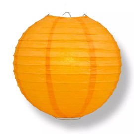 Quasimoon 8" Orange Round Paper Lantern, Even Ribbing, Hanging Decoration