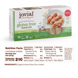 Jovial Whole Grain Brown Rice Manicotti Pasta - Pasta Manicotti, Manicotti Pasta, Whole Grain Pasta, Organic Pasta, Gluten Free, Dairy Free, Brown Rice Pasta, Made in Italy - 7 Oz, 3 Pack