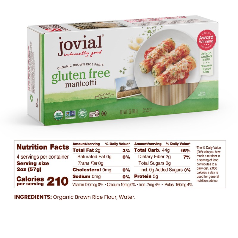 Jovial Whole Grain Brown Rice Manicotti Pasta - Pasta Manicotti,