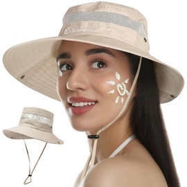 KFETFE Sun Hat Women's Fishing Hat Men 55-60 cm Foldable Fishing Hat Men Summer Hat Women UV Protection Safari Hat Bush Hat Hiking Hat Bucket Hat Men, beige, M