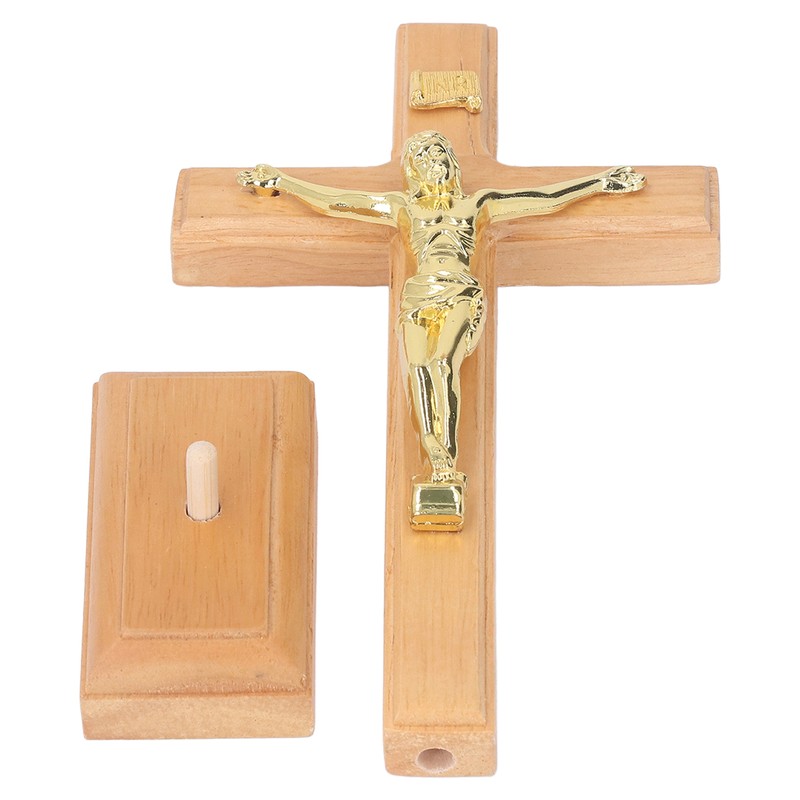 Crucifix Table Cross Hand Crafted Light Brown Durable Beech Metal