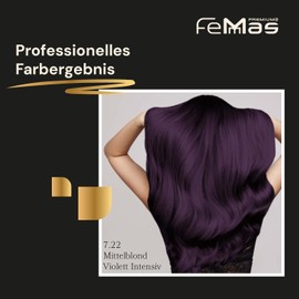 Femmas Hair Colour Set Medium Blonde Purple Intensive 7.22 I Hair Colour Cream 100 ml + Oxycream 100 ml 6% I Permanent Hair Colouration + Developer I Gentle & Long Lasting I Salon Hair Colour for Home