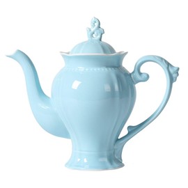 Fine Porcelain Light Blue English Teapot, Coffee Pot, Victoria Style, Light Weight, 37 Oz