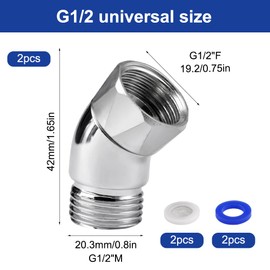 2 Stück Winkelstück für Handbrause Adapter 1/2 Zoll, 135 Grad Duschschlauch Adapter, Swivel Shower Head Adapter mit Gummidichtung, Duschkopf Adapter Verlängerung für Handbrausen und Wandbrausen