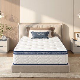 SogesSleep Twin Mattress, 10 Inch Hybrid in a Box with Gel Memory Foam, Medium Firm Mattress for Pressure Relief, Strong Edge Support, Waffle Fabric, Wavy Pattern
