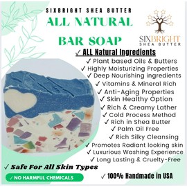Sixbright, HANDMADE in USA ORGANIC INGREDIENTS COLD PROCESS BAR SOAP-CRUELTY FREE-FOR MEN WOMEN-ALL SKIN TYPES- 4 oz. (PACK of 1) CONFETTI (BLUE CONFETTI-FIESTA SOAP, PEPPERMINT + TEA TREE)