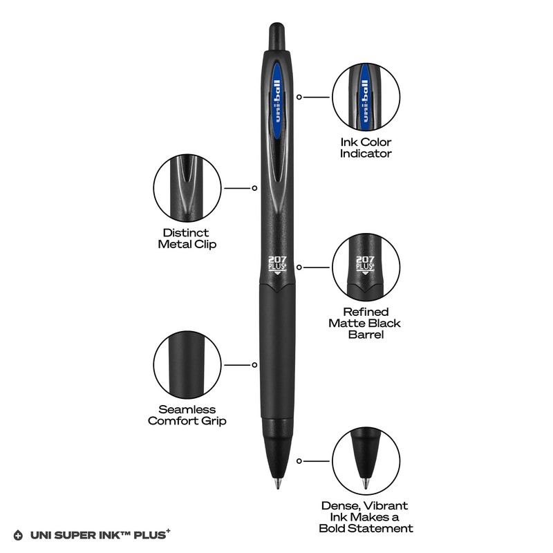 uniball 207 PLUS+ Retractable Gel Pen, Medium Point (0.7mm), Blue,