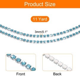 sourcing map 11 Yard Crystal Rhinestone Close Chain Trim, Crystal Rhinestone Diamond Strips for DIY, Rhinestone Bling Sewing Embellishments, Lake Blue Rhinestone with Silver Base