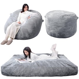 WLIVE Bean Bag Chair, Convertible Chair Folds from Bean Bag to Floor Mattress Bed, High-Rebound Memory Foam, Full Size, Grey