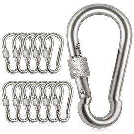 Acquwistach Locking Carabiner Clips 12 Pack 2.36" Stainless Steel Spring Snap Hook Locking Carabiner Heavy Duty - 304 Premium Stainless Steel Thumb Screw Carabiner Clip