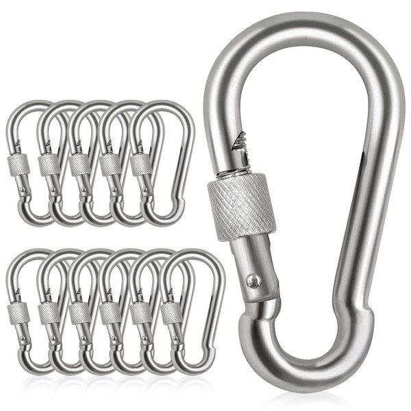 Acquwistach Locking Carabiner Clips 12 Pack 2.36" Stainless Steel Spring