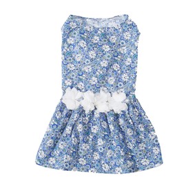 Dog Floral Dress Soft Comfortable Breathable Cute Doggie Princess Dresses for Wedding Party Light Blue XS