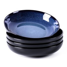 LERATIO Pasta Bowls,Ceramic 38oz Pasta Bowls,9.0" Reactive Glaze Pasta Bowl Set of 4,Microwave & Dishwasher,Oven Safe,Large Wide Serving Bowls for Salad, Dessert,Pizza,Fruit -Blue