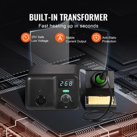 Happybuy Soldering Iron Station,70W with Digital Display, 122°F - 932°F Temperature Control and Integrated Transformer, Auto Standby and Sleep Modes, 5 Soldering Tips, 10g Solder Wire and Tweezers