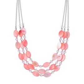 FULU AUTUMN Layered Statement Chunky Necklace for Women Beaded Costume Silver Necklace with Shell Beads Valentines Birthday Gifts for Her(Pink)