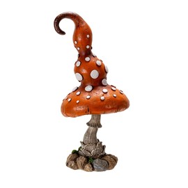 Pacific Giftware Orange Mushroom Garden Statue with Curved Cap and Raised White Dots Resin Decor for Fairy Pathways or Enchanted Forest-Themed Displays 13.19" Tall