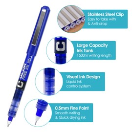ELLECILA 13 Pack Dark Blue Rollerball Pens, 0.5mm Fine Tip Ink pens for Smooth Writing, Quick-Dry No Smudge, Ideal Pens for School, Home or Work Stationery Supplies (Dark Blue)