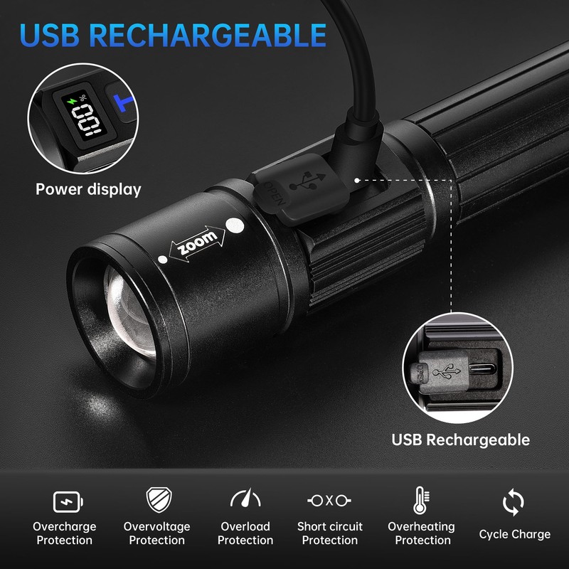 TrixHub Rechargeable Flashlights 2 Pack, Super Bright High Lumens Flash
