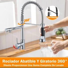 Bowoshen grifo de cocina Llave Monomando Fregadero extensible color plata brillante