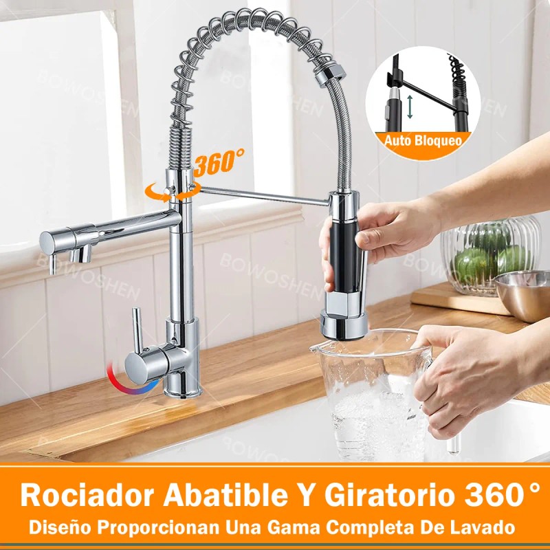 Bowoshen grifo de cocina Llave Monomando Fregadero extensible color plata