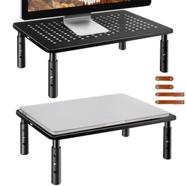 SweeEase Computer Monitor Stand Riser for Desk, 2 Pack Adjustable Pc Laptop Tv Desktop Monitor Metal Stand Riser with Cable Straps, Screen Floor Shelf Holder Stand for Desk, Floor, Carpet, Organizer