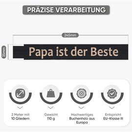 andSmile Ruler Black - Papa ist der Beste - Ruler with Engraving - Metre Stick Made of High-Quality Beech Wood - Gift for Father's Day, Birthday, Christmas - Father's Day Gift