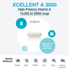 XYMOGEN Xcellent A 3000 - 10,000 IU High-Potency Vitamin A Supplement (Retinyl Palmitate) - Supports Healthy Immune Function, Healthy Skin + Mucous Membranes (60 Capsules)