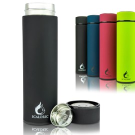 Tea Bottle with Strainer to Go, 400 ml: High-Quality Stainless Steel Drinking Bottle/Teapot/Tea Bottle with Strainer for Tea, 100% Leak-Proof, Tea Bottle to Go, 12H Warm / 24H Cold (Black)