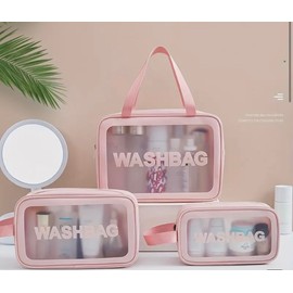HealthyMoov Toiletry Bag Cosmetic Bag 3 Pieces Cosmetic Bag Cosmetic Bag Travel Bag Beauty Accessories Storage Bathroom Transparent Pink 3 Pack Waterproof Pink Transparent, pink, Clear Toiletry Bag