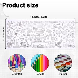 Lyreh 4th of July Large Coloring Poster, 71.7x30.5in Giant Coloring Tablecloth Funny Decor Patriotic Crafts Poster for Kids Fourth of July Deals Decoration for Party Classroom Activities Games (White)
