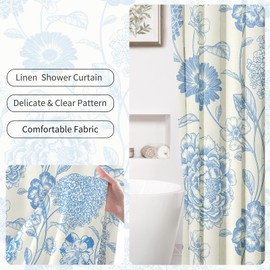 Ksriylm Sage Light Blue Shower Curtain,Cotton Waterproof Floral Cottagecore Spring Shower Curtains for Bathroom 71" W x 71" L