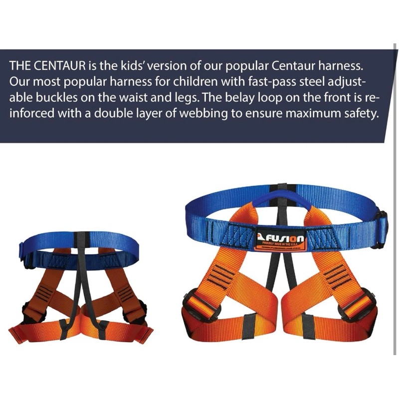 Fusion Durable USA-Made Half Body Youth Harness for Climbing &