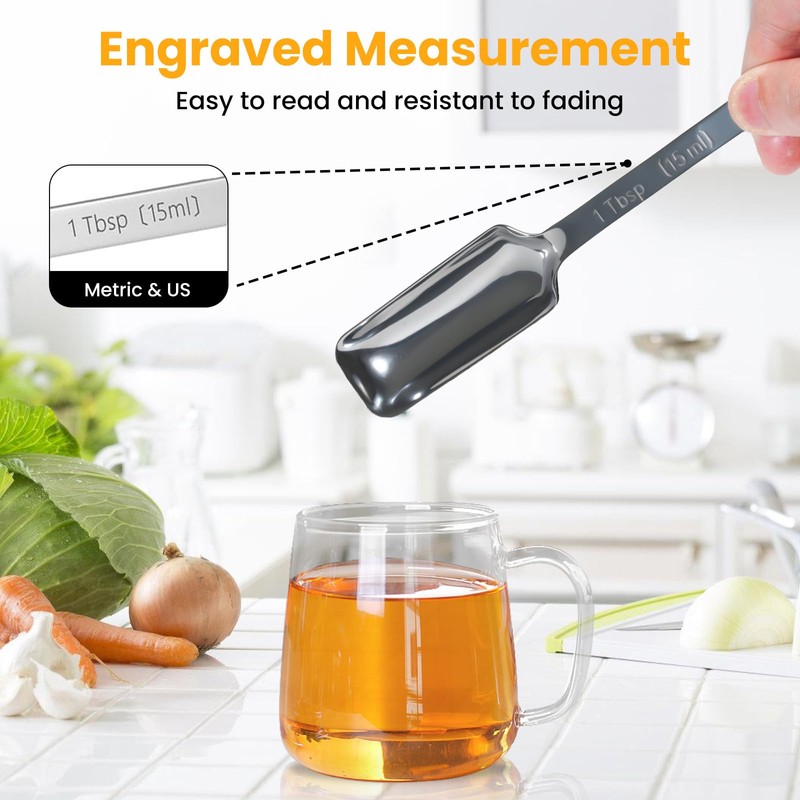 Stainless Steel Measuring Spoons Set of 14 with Leveler, Rectangular