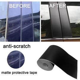 MFQNENLK Matte Black Vinyl Tape for Black Out Chrome Delete Window Trim, Matte Black Vinyl Wrap Tape Roll, Self-Adhesive Car Chrome Door Trim Delete Tape DIY Film with Tool Kit (4 inches x 30 feet)