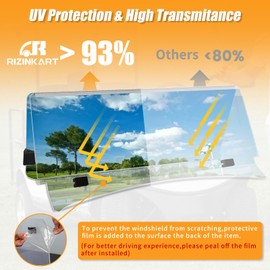 RIZINKART Golf Cart Windshield for EZGO TXT 2014+ Models 1"×1" Strut Rail,Customize 3/16" (5MM) Thicken Windshield Replacement , Impact-Resistant, UV-Protected, Easy-Install Foldable Clear Windshield