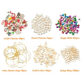 KJML DIY Wine Glass Charms Rings Christmas Wine Charms for Stem Glasses Drink Charm Wines Glass Markers Charm for Summer Beach Wines Tasting Party Christmas Decorations
