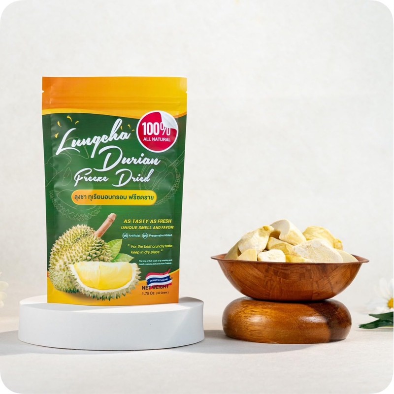 LUNGCHA Freeze Dried Durian Pure Premium King of Thai fruit,