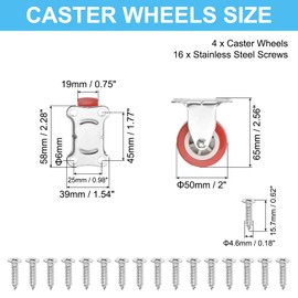 PATIKIL 2" Rigid Caster Wheels, 4 Pack Silent Fixed Plate Casters with M5 Screws Load Capacity 132Lbs for Furniture Workbench Cart Trolley One Direction Rolling, Red (NO Brake)