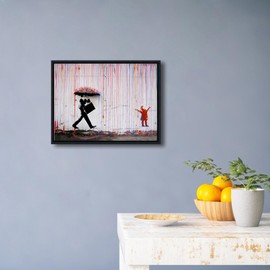Wieco Art Framed Banksy Raining Day or Colorful Graffiti Street Famous Canvas Paintings Wall Art Modern Inspirational Grey Love Pictures Print Artwork for Home Office Decor