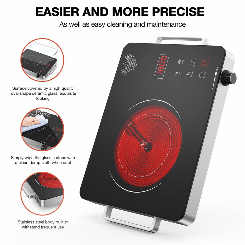 Electric Cooktop,Portable Electric Cooktop 1800W Single Burner Stove with Plug,Hot