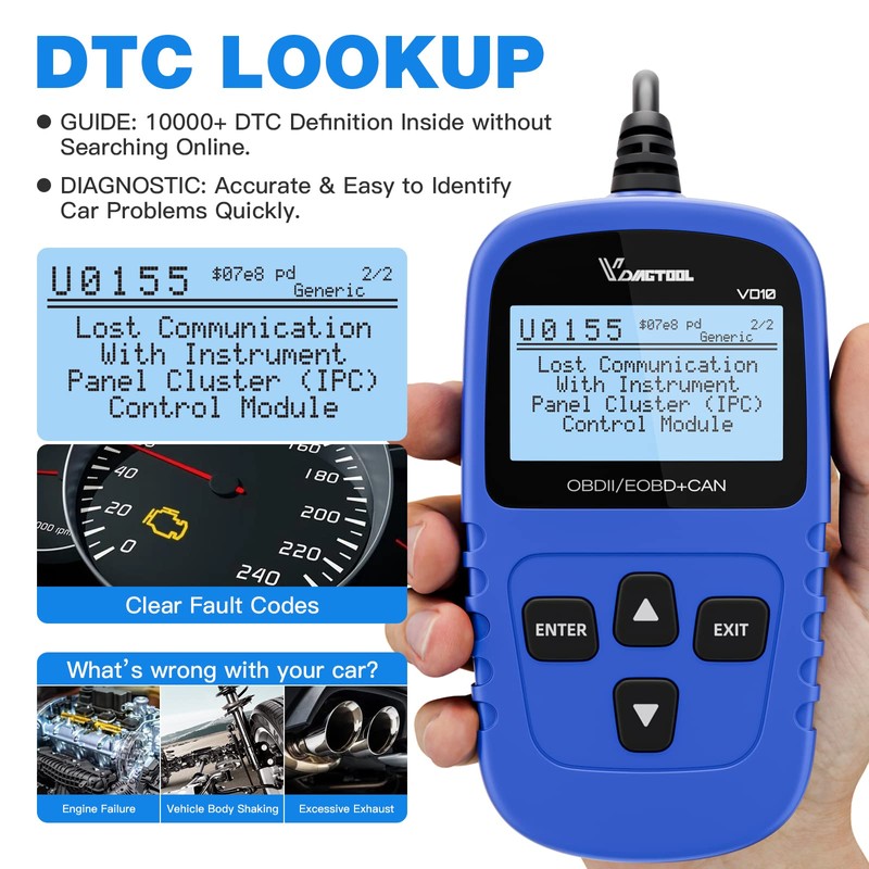 VDIAGTOOL VD10 OBD2 Scanner Code Reader Car Diagnostic Tool Engine
