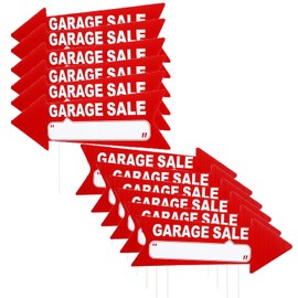 Sesyomr 12 Pcs Garage Sale Sign with Stakes Double Sided Neon Arrow Signs with Stakes 17 x 6 Inches High Visibility Yard Sale Signs This Way Arrow Yard Signs Plastic Garage Sale Sign (Red and White)