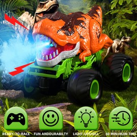 LILYBUDS Remote Control Dinosaur Car for Boys Kids, 2.4Ghz RC Dinosaur Truck for Toddlers, Electric Hobby RC Car Toys with Light & Sound Spray Christmas Birthday for 3 4 5 6 7 8 Year olds Kids Boys
