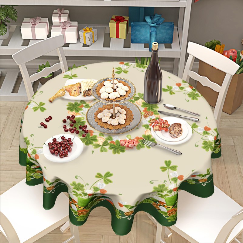 Granbey St. Patrick's Day Tablecloth Round - Spring Shamrock Table