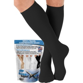 ABSOLUTE SUPPORT Made in USA Travel Compression Socks Men 20-30 mmHg - Flight & Circulation Support, Varicose Veins, Swelling & Recovery, Black, Large