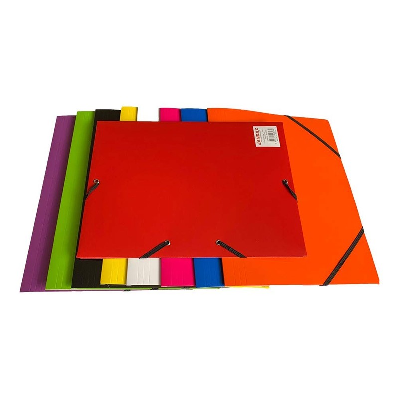 Janrax A4 Black Laminated Card 3 Flap Folder with Elastic