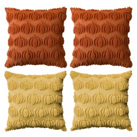 AVOIN colorlife Fall Pumpkin Caramel Ginger Throw Pillow Covers, 18 x 18 Inch Seasonal Autumn Thanksgiving Harvest Soft Plush Faux Fur Jacquard Cushion Case Decoration for Sofa Set of 4
