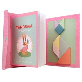 NIWWIN Wooden Magnetic Tangram Puzzle Game Travel Game Mental Exercise IQ Book with Solutions Educational Toy Kids Birthday Gifts for Kids Age (Pink)